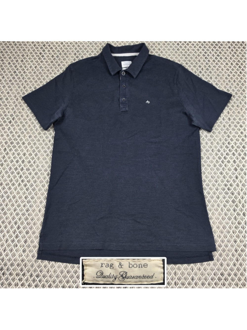 Rag & Bone Standard Issue Polo Shirt Mens Large Navy Blue Short Sleeve